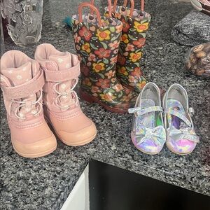 Set of Three Kids' Shoes - Pink, Floral, Silver
